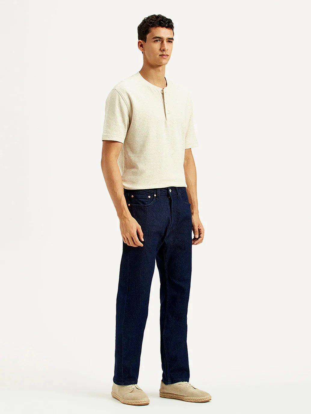 Modern Minimalist Stretch Responsible Denim Production Men's 505 Navy Blue Straight Fit Mid Rise Jeans