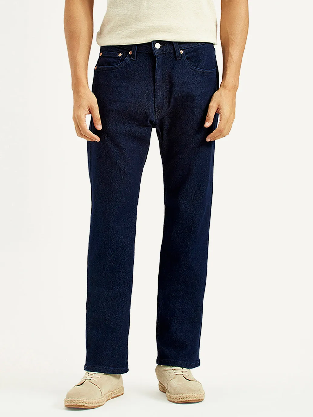 Eco Certified Textile Standards Simple clothing Men's 505 Navy Blue Straight Fit Mid Rise Jeans