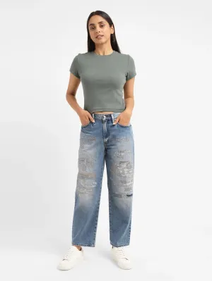 Women's 94 Blue Baggy Fit Mid Rise Jeans Neutral Fit Piece Autumn Days Parent Style