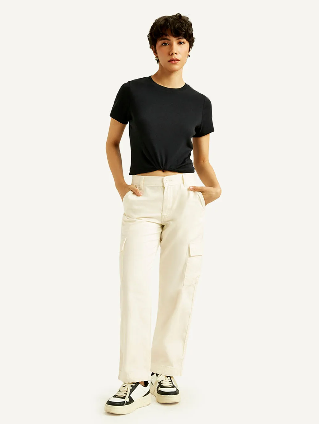 Textured Versatile Shopping Day Women's 94 Cream Baggy Fit High Rise Jeans