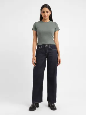 Textured Versatile Shopping Day Women's 94 Navy Blue Baggy Wide Leg Fit Mid Rise Jeans