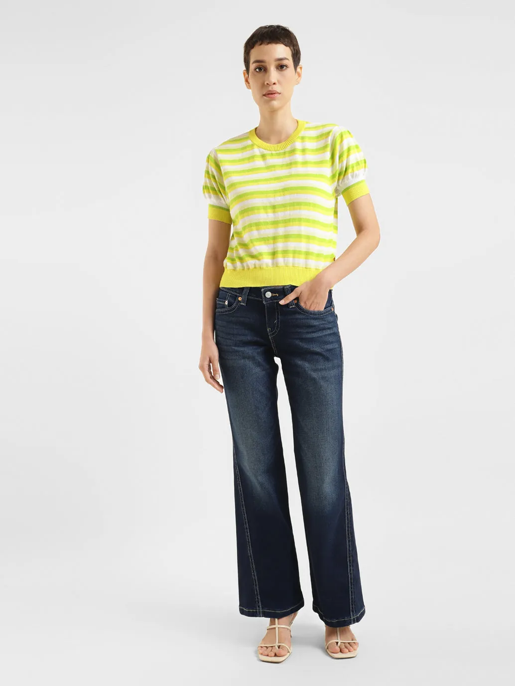 Stretch Denim Technology Gym Ready Vibrant Bold Women's Blue Naughties Bootcut Fit Low Rise Jeans