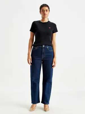 Women's Blue Ribcage Straight Ankle Fit High Rise Jeans Functional Outfit