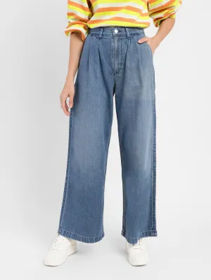 Women's Blue Wideleg Fit High Rise Jeans Elegant Bold Look
