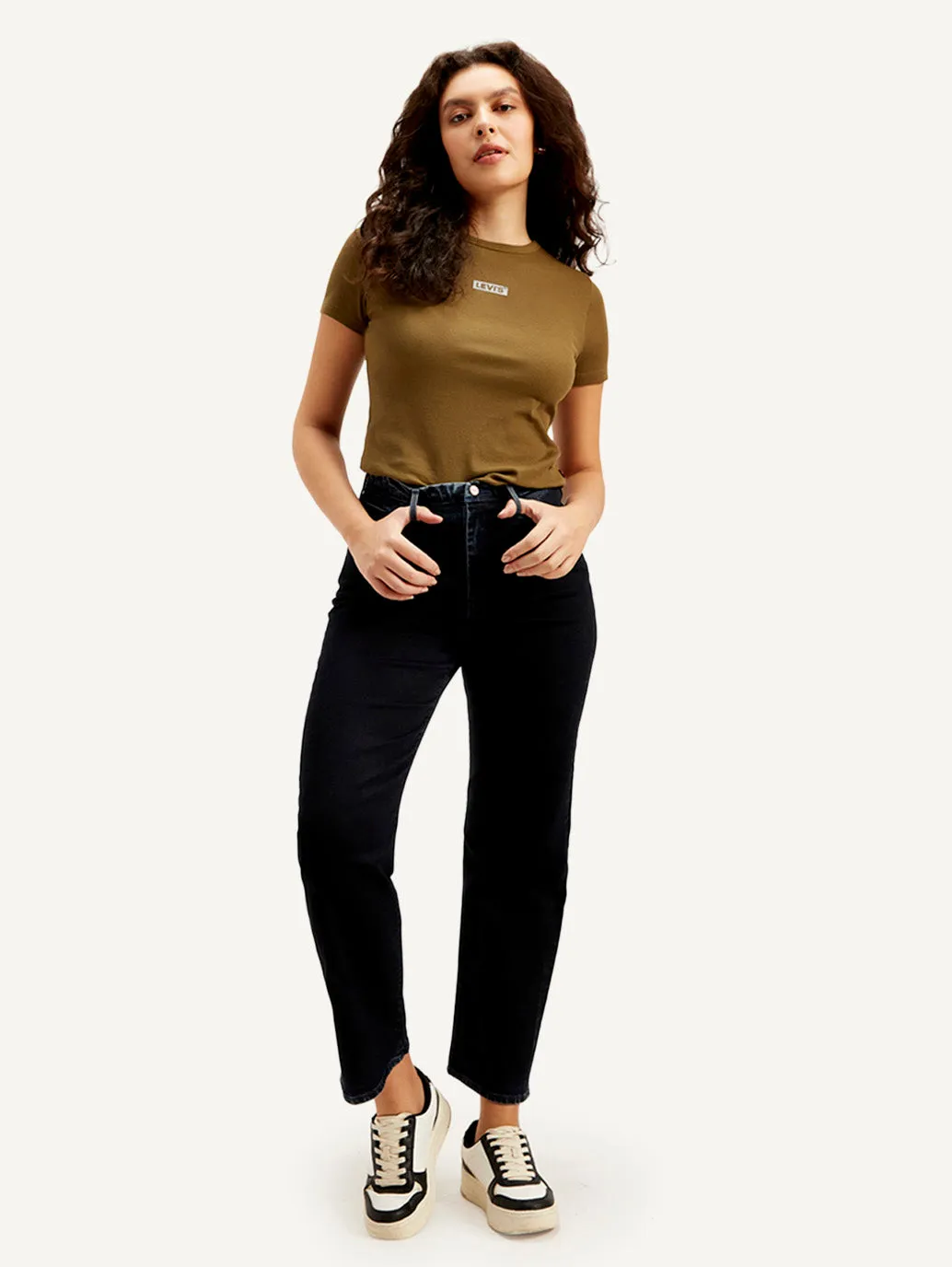 Classic Wear Textured Unisex Fashion Women's Redloop Dark Indigo Ribcage Straight Fit High Rise Jeans