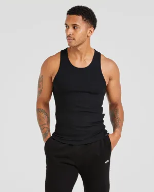 Weekend Style Muscle Ribbed Tank - Black WrinkleResistant Fabric
