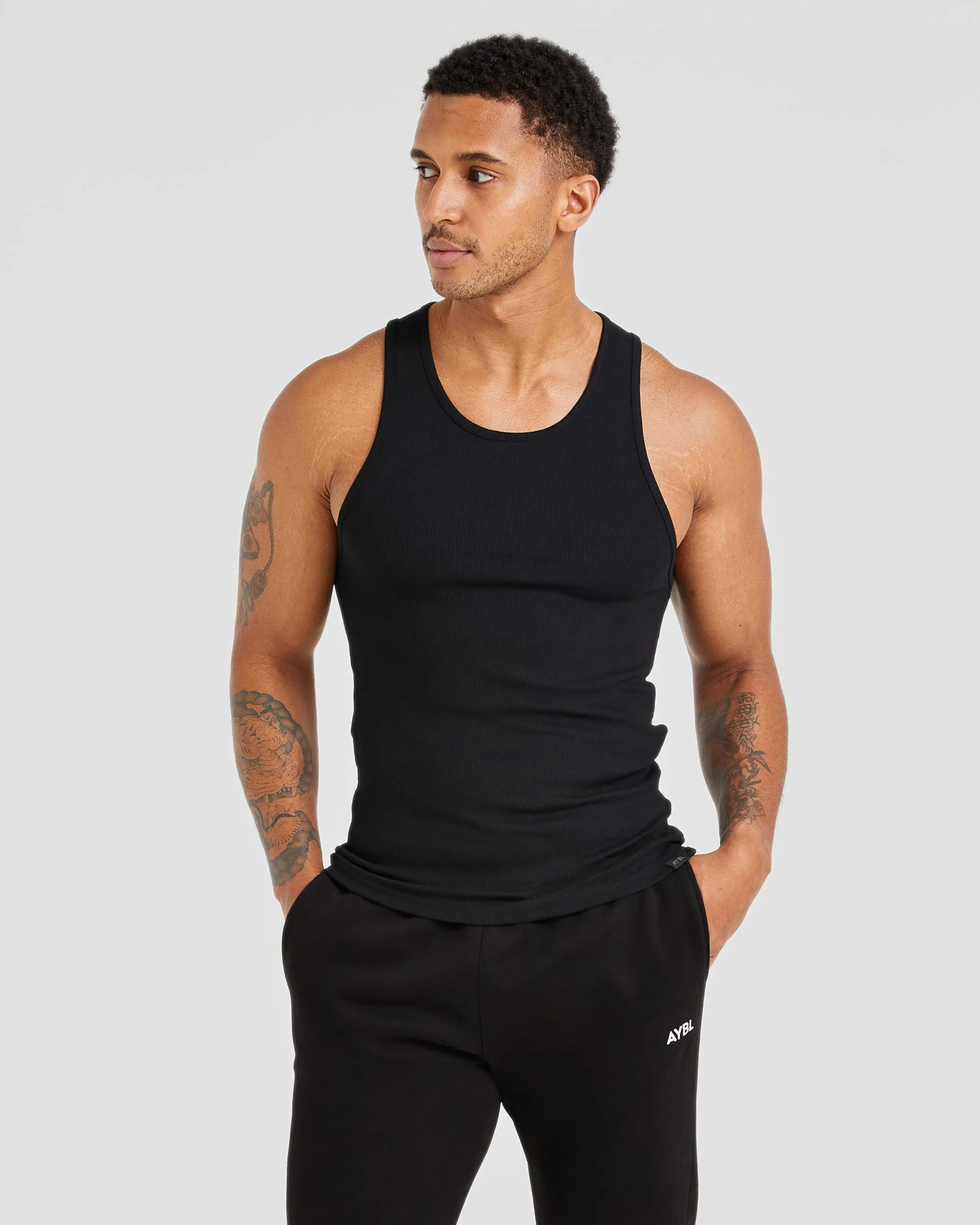 Weekend Style Muscle Ribbed Tank - Black WrinkleResistant Fabric
