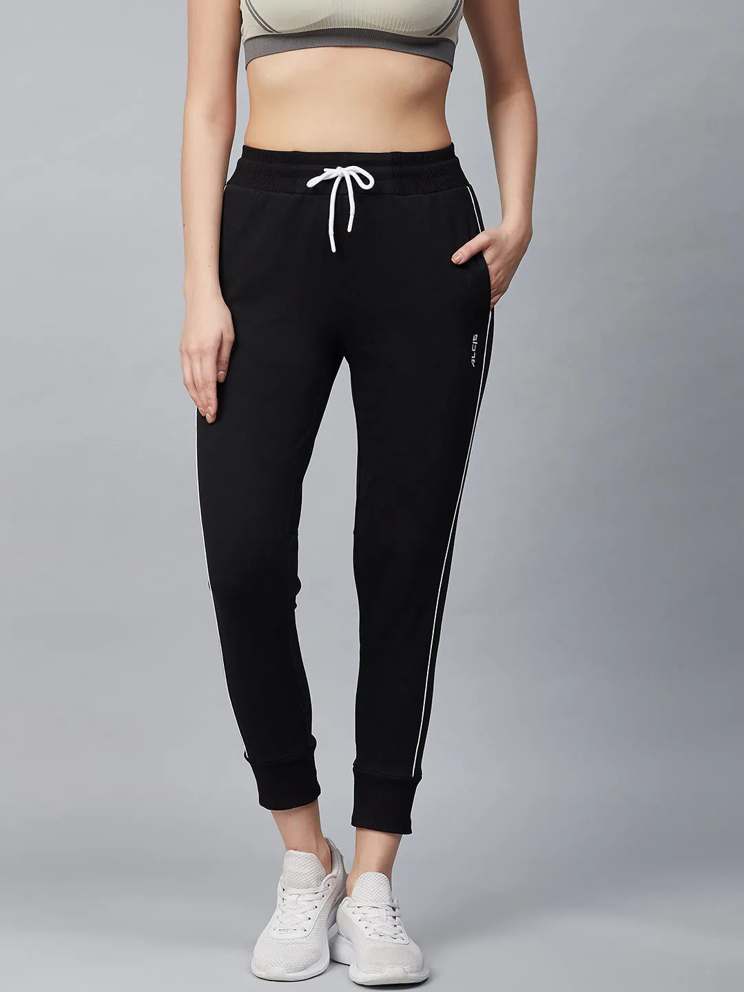 Flexible Gusset Design Street Comfort Alcis Women Black Slim Fit Solid Cropped Joggers