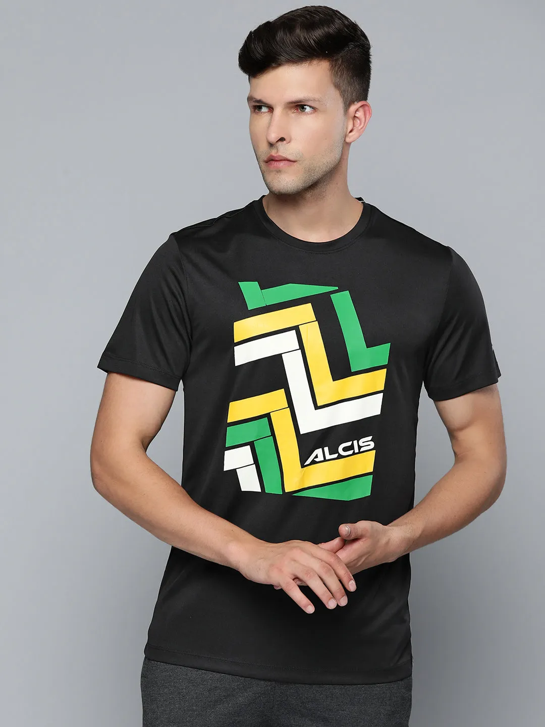 Sustainable Manufacturing WindResistantWeave Alcis Men Black Chest Printed T-shirt