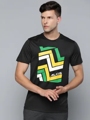 Sustainable Manufacturing WindResistantWeave Alcis Men Black Chest Printed T-shirt