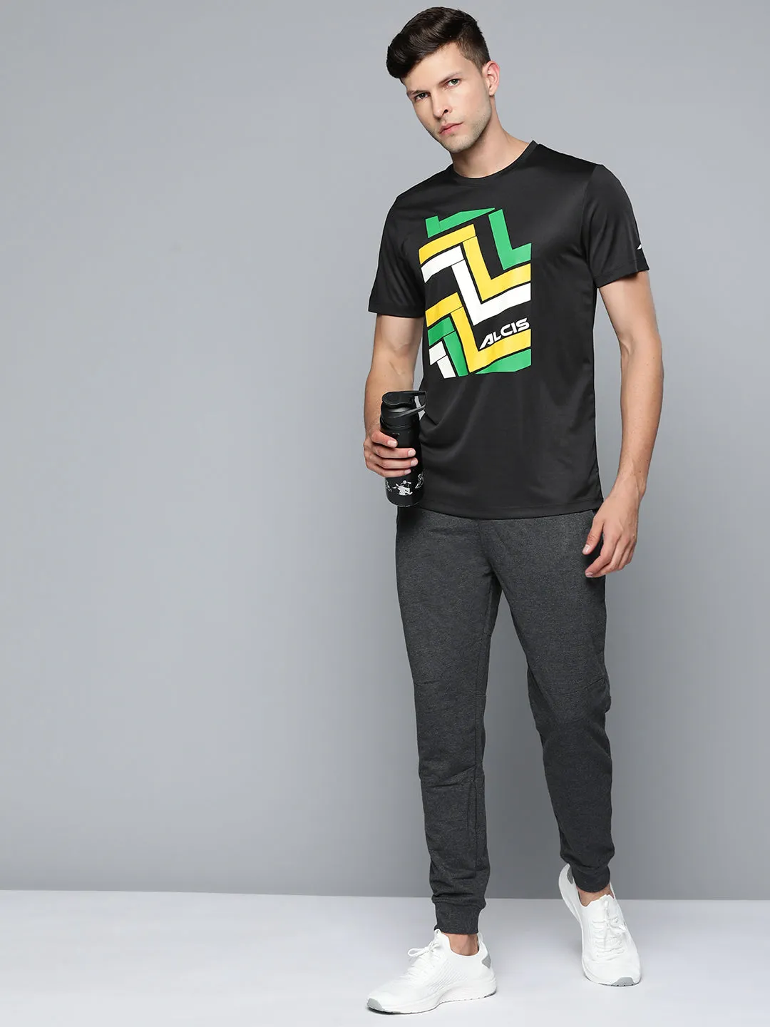 DurableStitching NonSlipTrim Alcis Men Black Chest Printed T-shirt