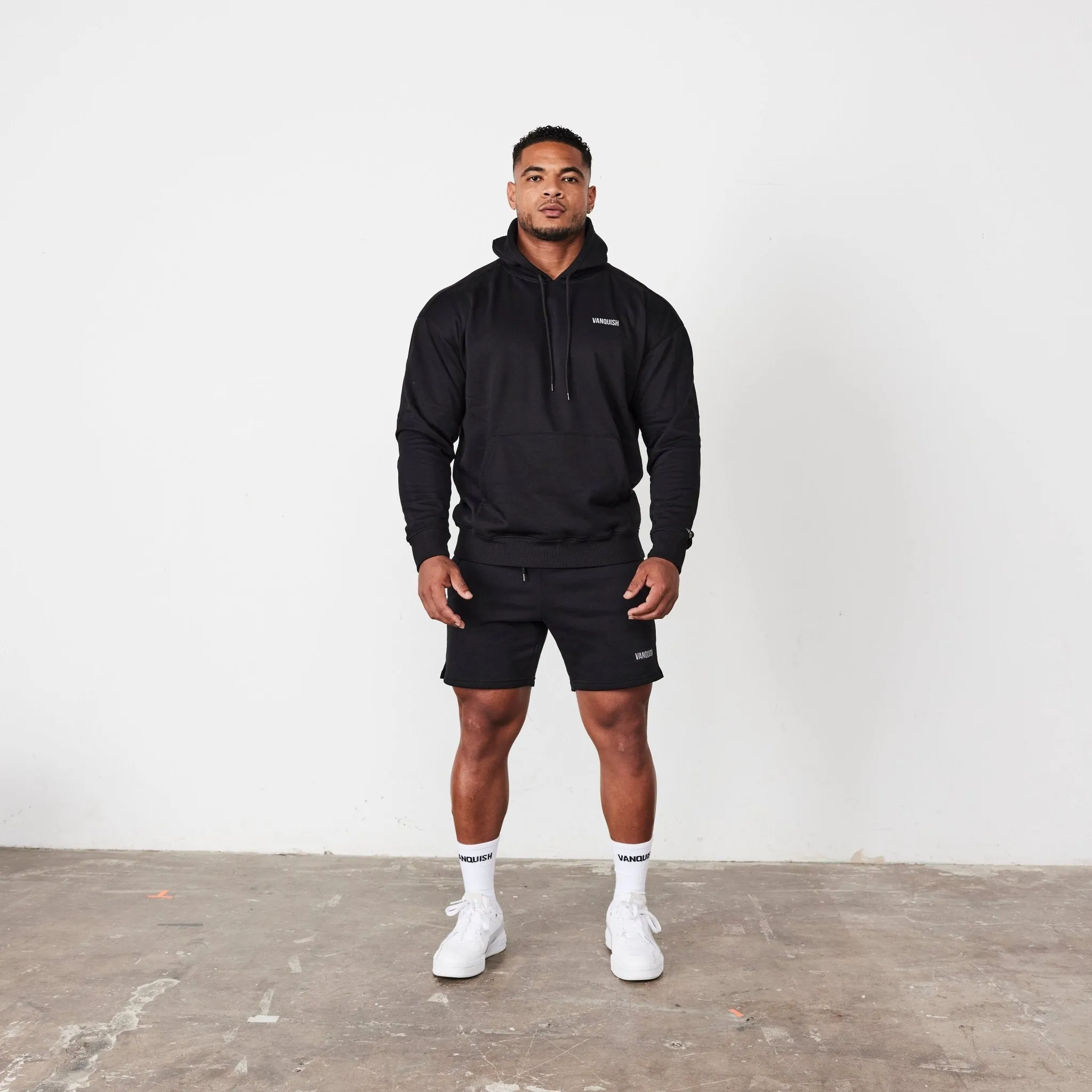 Vanquish Essential Black Oversized Pullover Hoodie Layered Hem Design