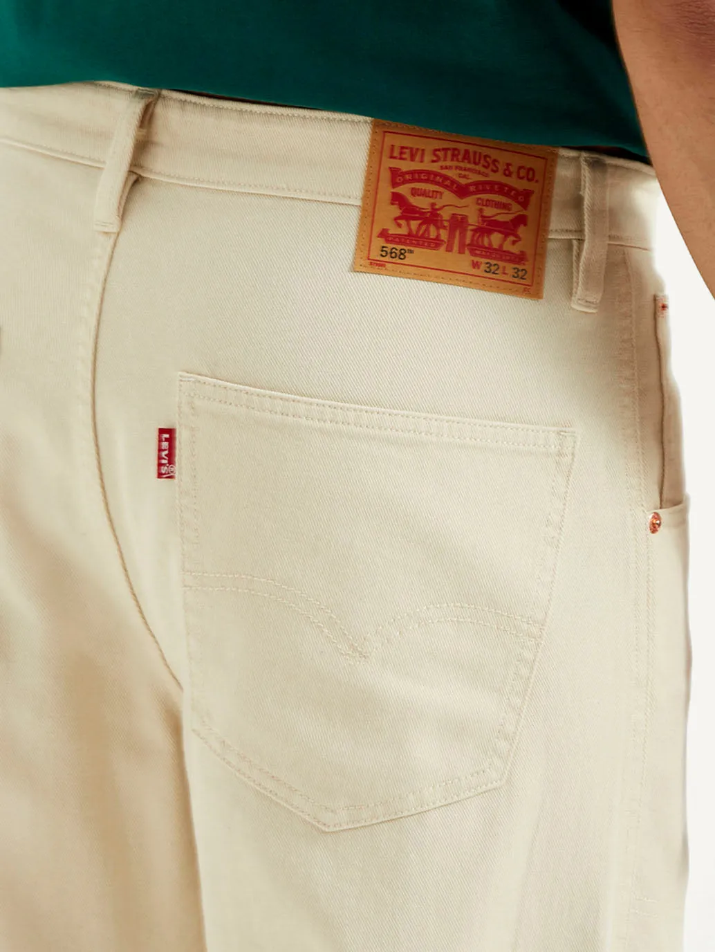 Men's 568 Beige Loose Fit Mid Rise Jeans Relaxed Thigh Cut