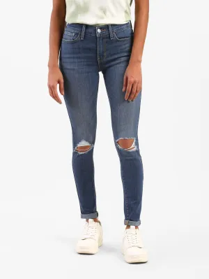 Women's 721 Blue Skinny Fit Mid Rise Jeans Weekend Style Minimal Fashion
