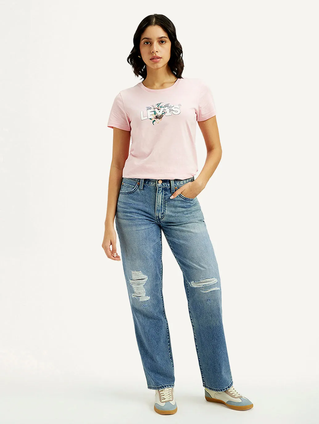Women's 94 Med Indigo Baggy Fit Mid Rise Jeans Streetwear Mood