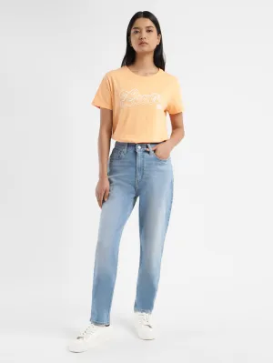 Tapered Leg Profile Laidback Style Women's Blue Mom Loose Fit High Rise Jeans