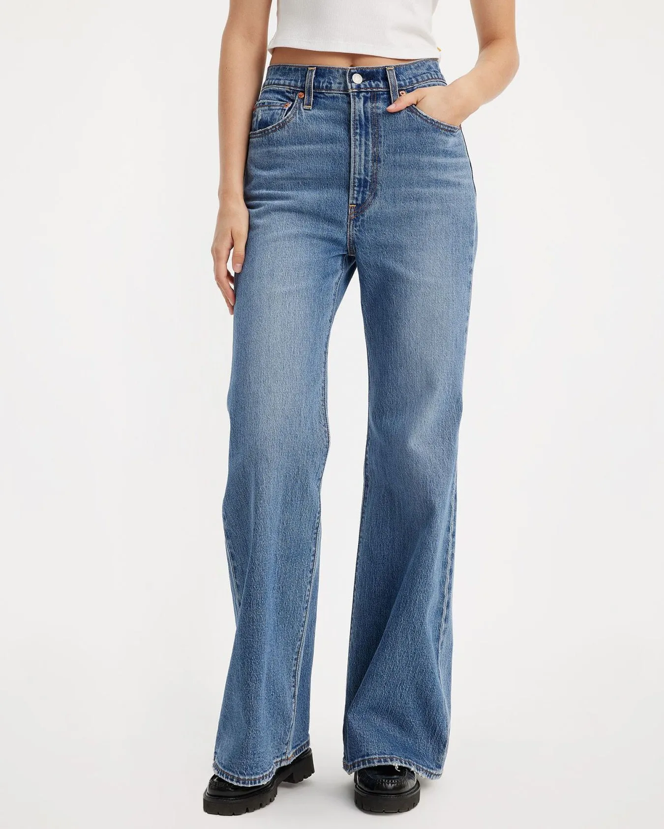 Levi's? Womens Ribcage Bells Flared Jeans - Sonoma Walks Minimalist Style Holiday Vibes Weekend Warrior