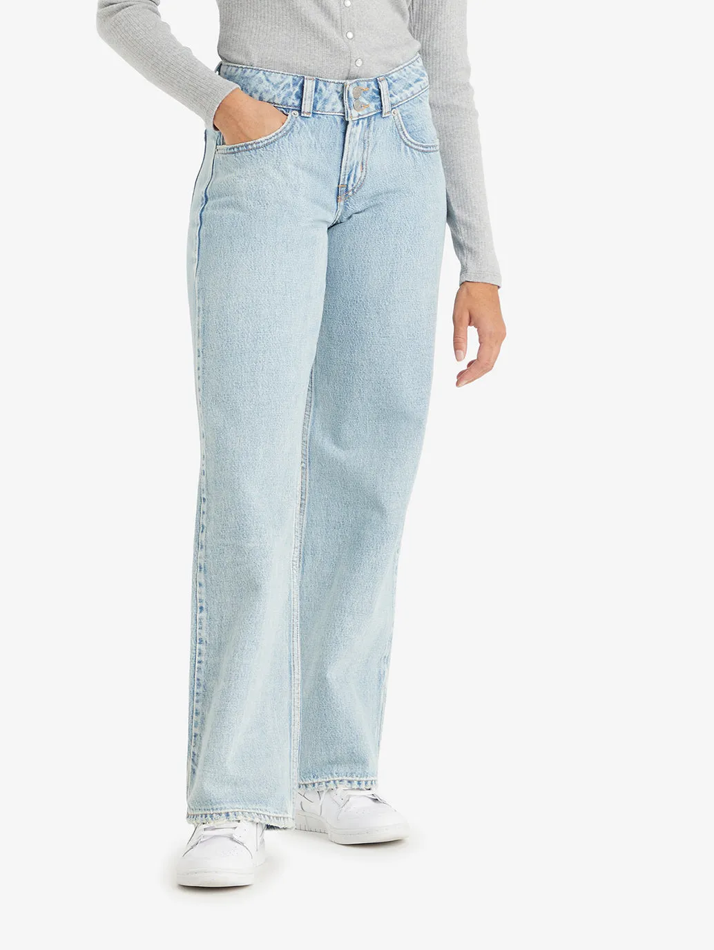Women's Light Blue Loose Fit Low Rise Jeans High Quality Holiday Vibes Winter Warmth Four Way Stretch Fabric