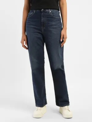Core Wardrobe Women's Navy Blue Ribcage Straight Fit High Rise Jeans