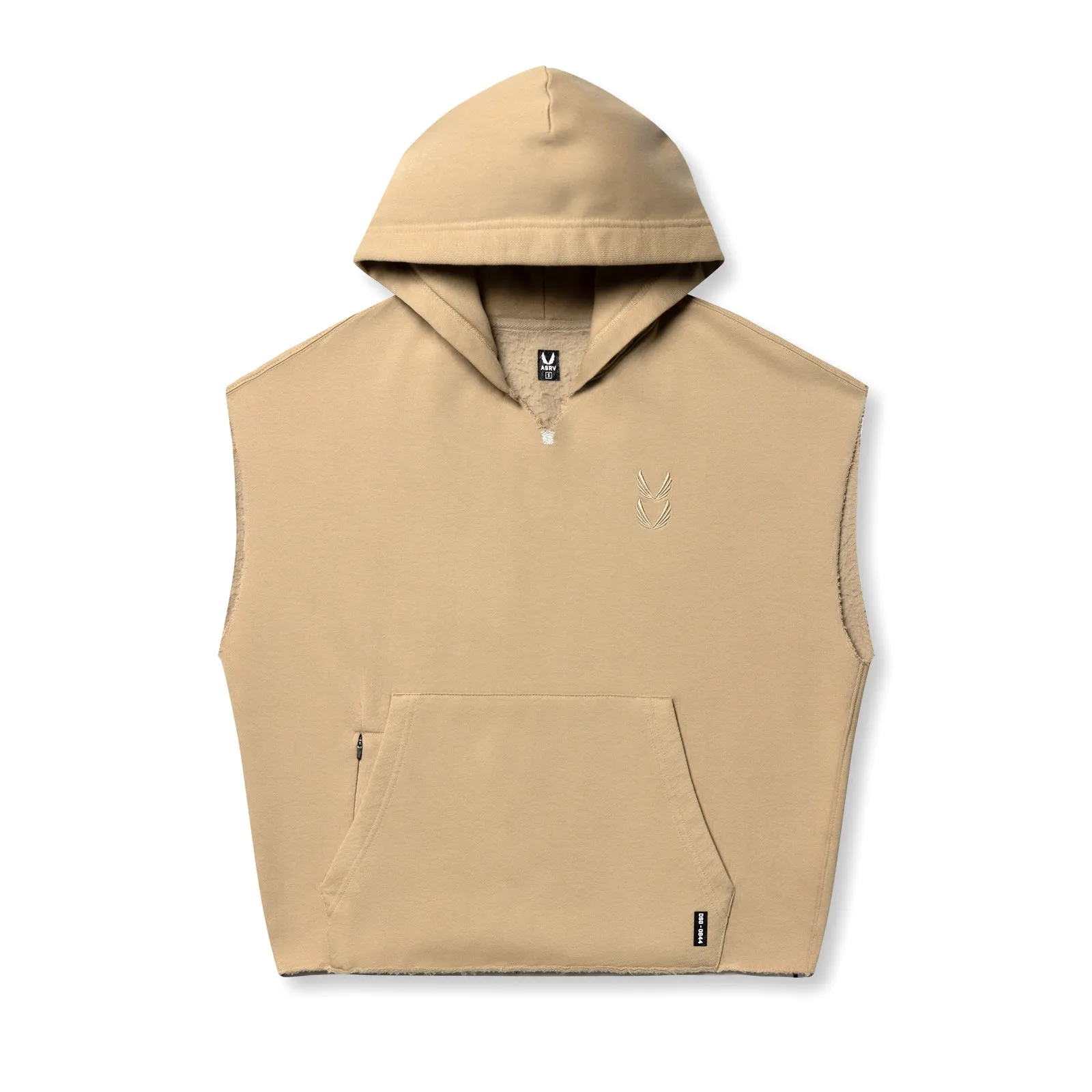 Street Fashion 0844. Tech Essential? Raw Hem Cutoff Hoodie - Khaki