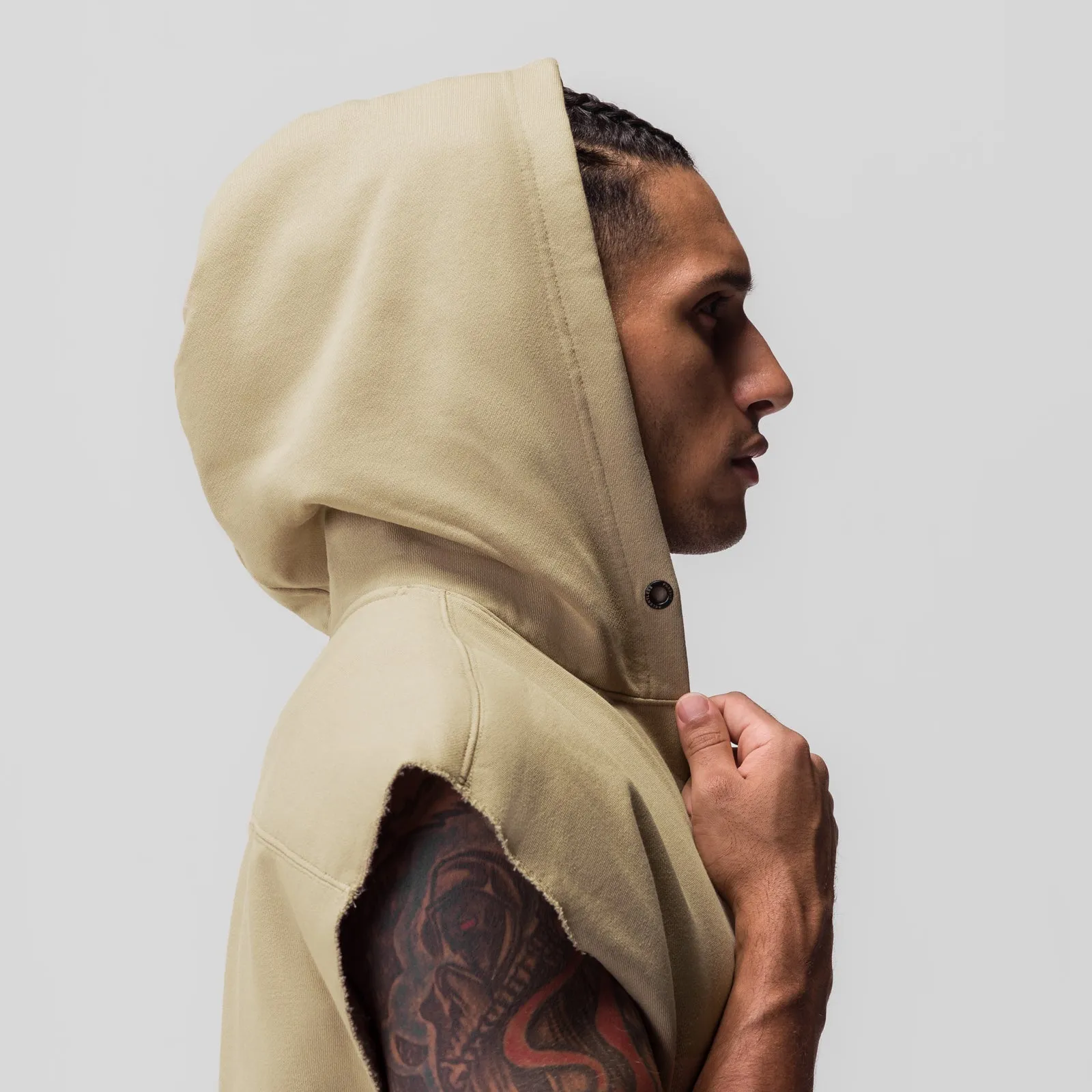 0844. Tech Essential? Raw Hem Cutoff Hoodie - Khaki Fashion Energy