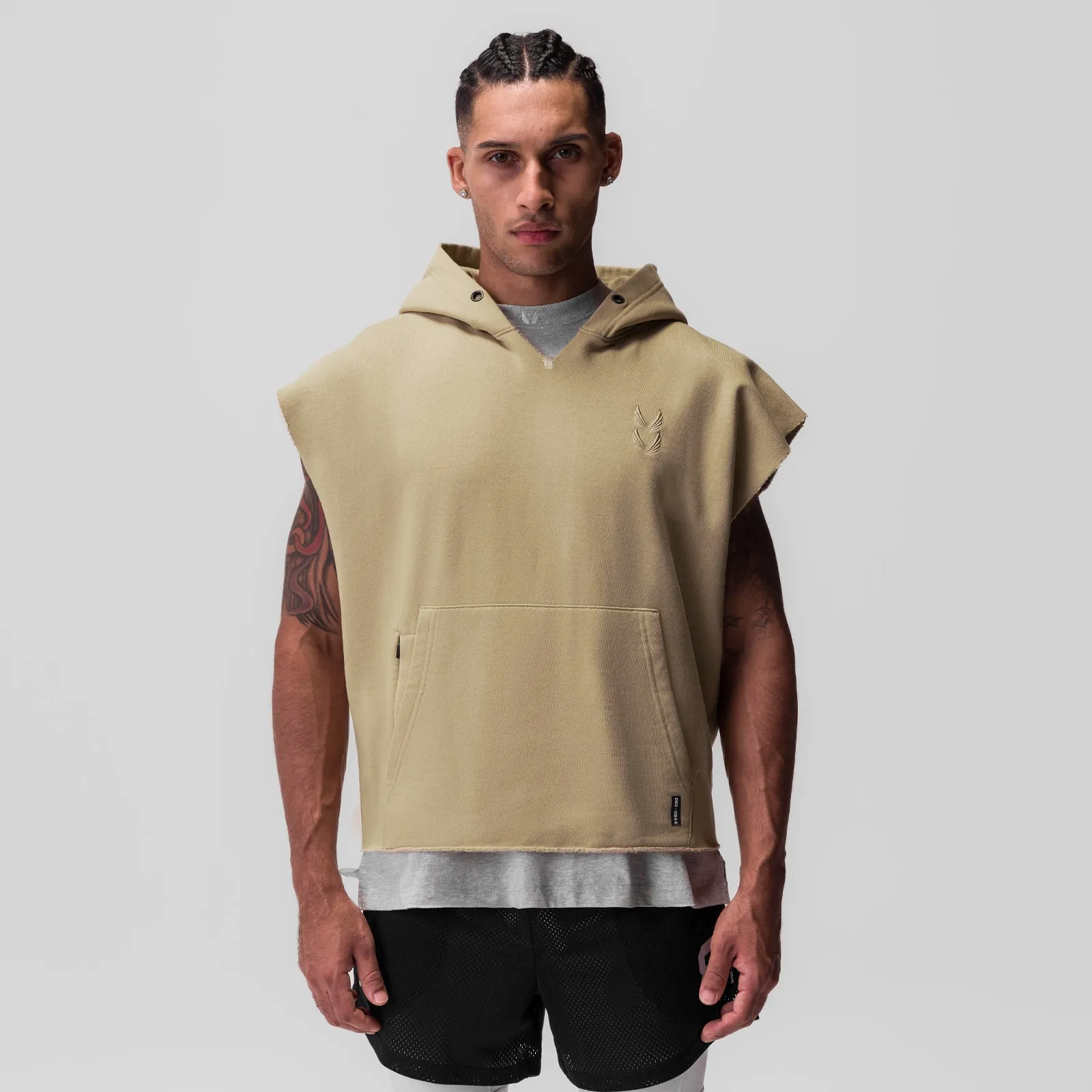 0844. Tech Essential? Raw Hem Cutoff Hoodie - Khaki concert outfit Warm Outfit