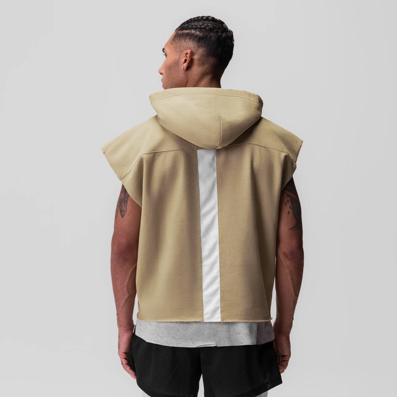 Urban Explorer 0844. Tech Essential? Raw Hem Cutoff Hoodie - Khaki