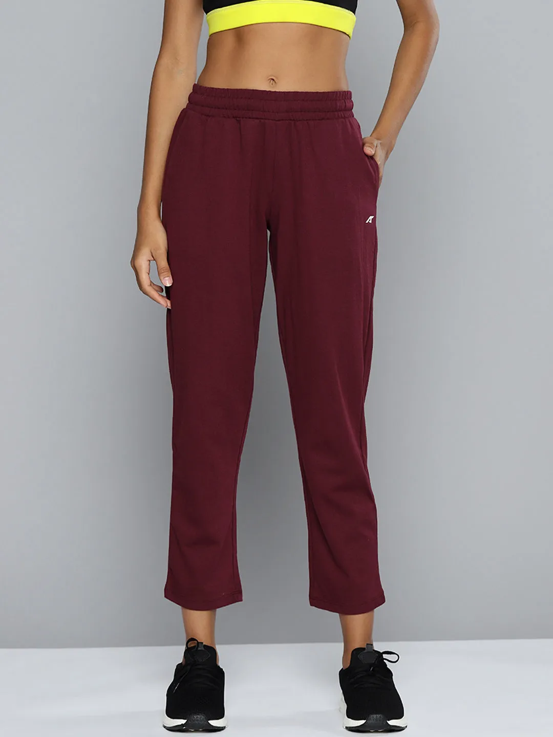 ALCIS Women Maroon Solid Track Pants Windproof Membrane Durable Hemming