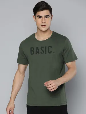 Alcis Men Olive Green Typography Printed Dry Tech Slim Fit T-shirt UVProtectionFinish