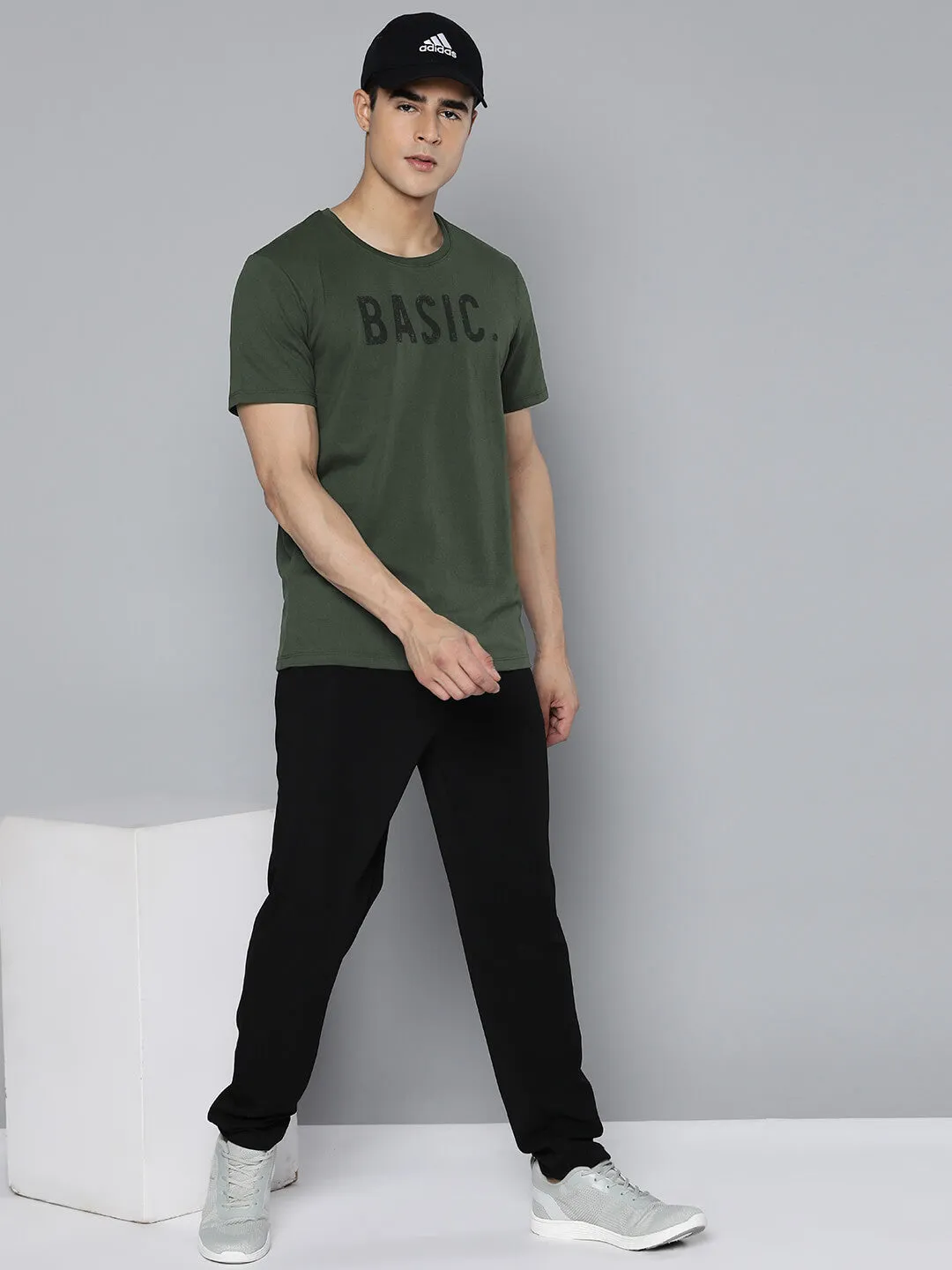 HighElasticity Fiber Alcis Men Olive Green Typography Printed Dry Tech Slim Fit T-shirt