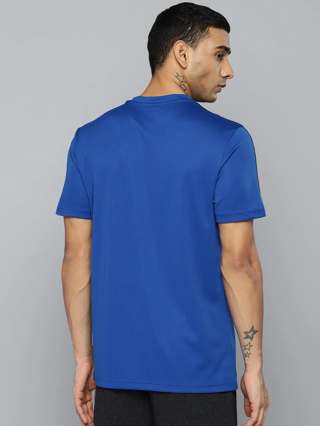 Alcis Men Blue Black Striped Detail Slim Fit T-shirt AntimicrobialCoating