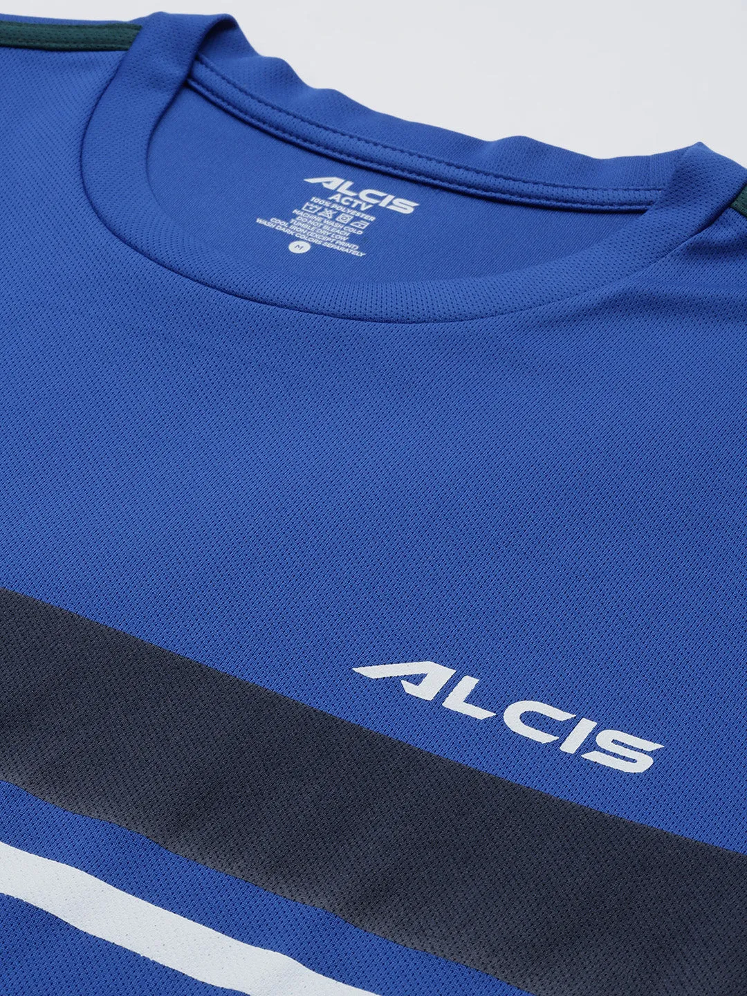 Alcis Men Blue Black Striped Detail Slim Fit T-shirt Ship Glow StretchableFabric