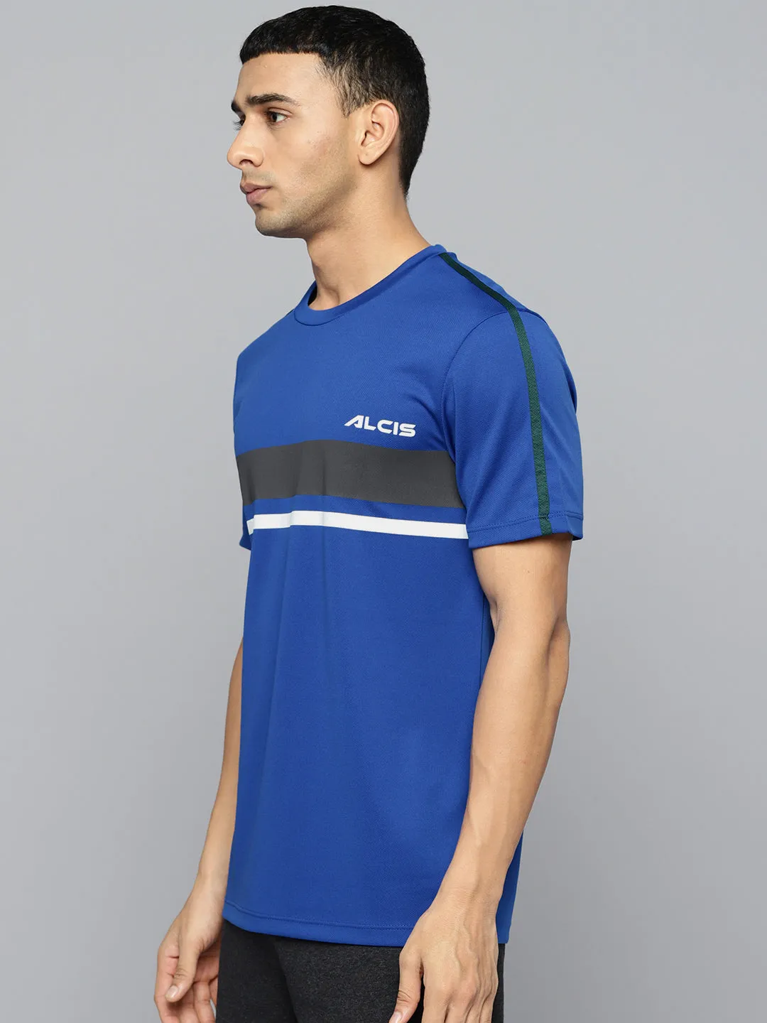 Breath Skin Alcis Men Blue Black Striped Detail Slim Fit T-shirt