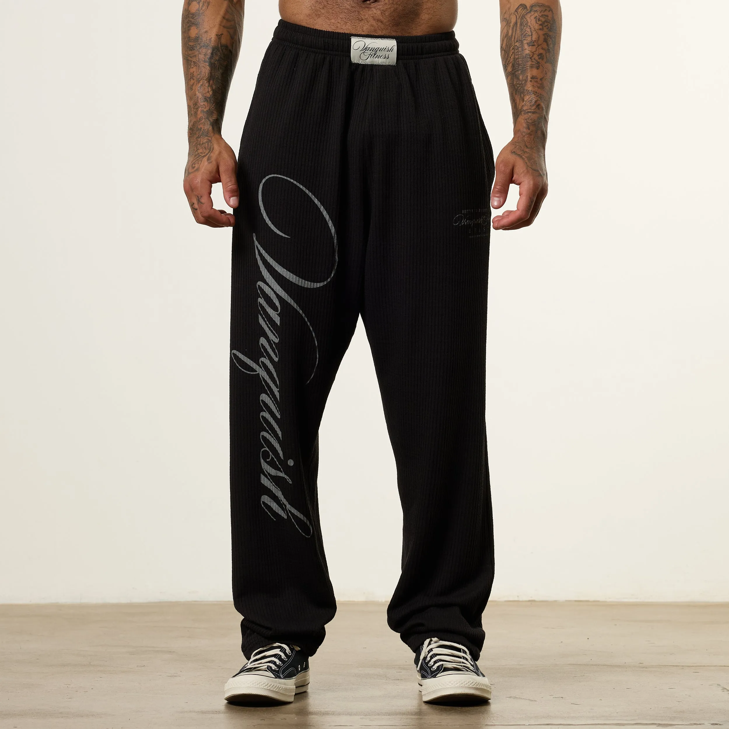 Ultra Soft Texture Flattering Design Vanquish x JBeast Black Bodybuilding Baggy Pants