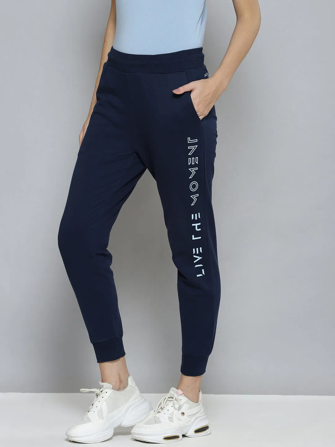 Anti Pilling Surface Alcis Women Navy Blue Slim Fit Cropped Running Joggers