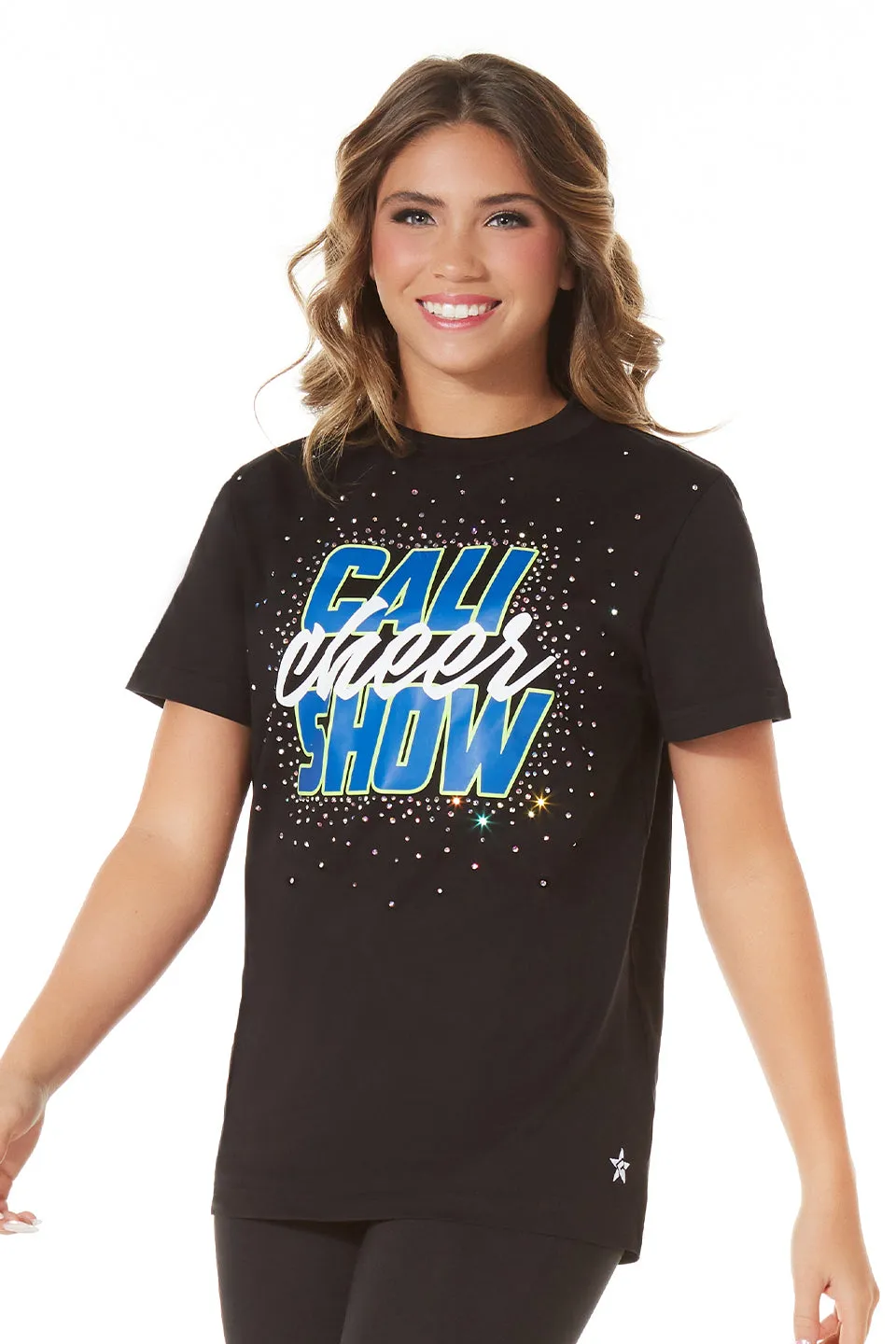 Cali Cheer Show Sparkle Tee in Black Velvet Soul Breathable fabric