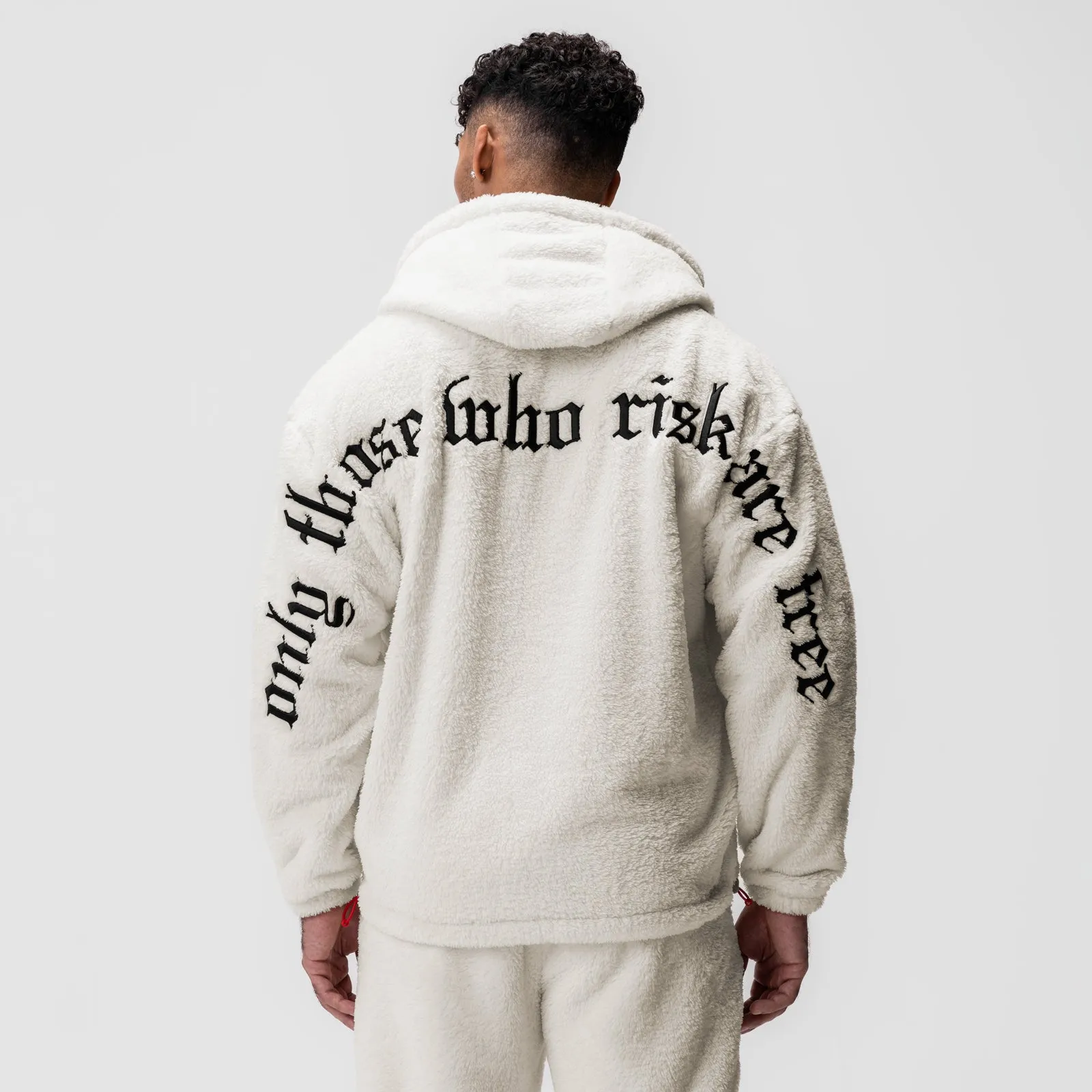 0553. Sherpa Recovery Hoodie - Ivory Cream/Black Gamer Aesthetic Windproof Inner Layer