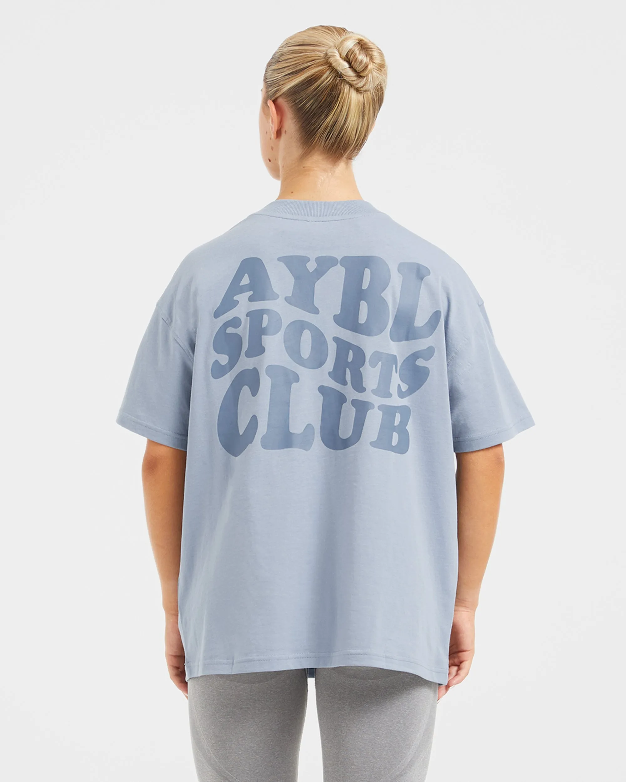 Hip Friendly Pockets FlameRetardantTreatment Seamless Waistband Sports Club Wavy Oversized T Shirt - Dusty Blue