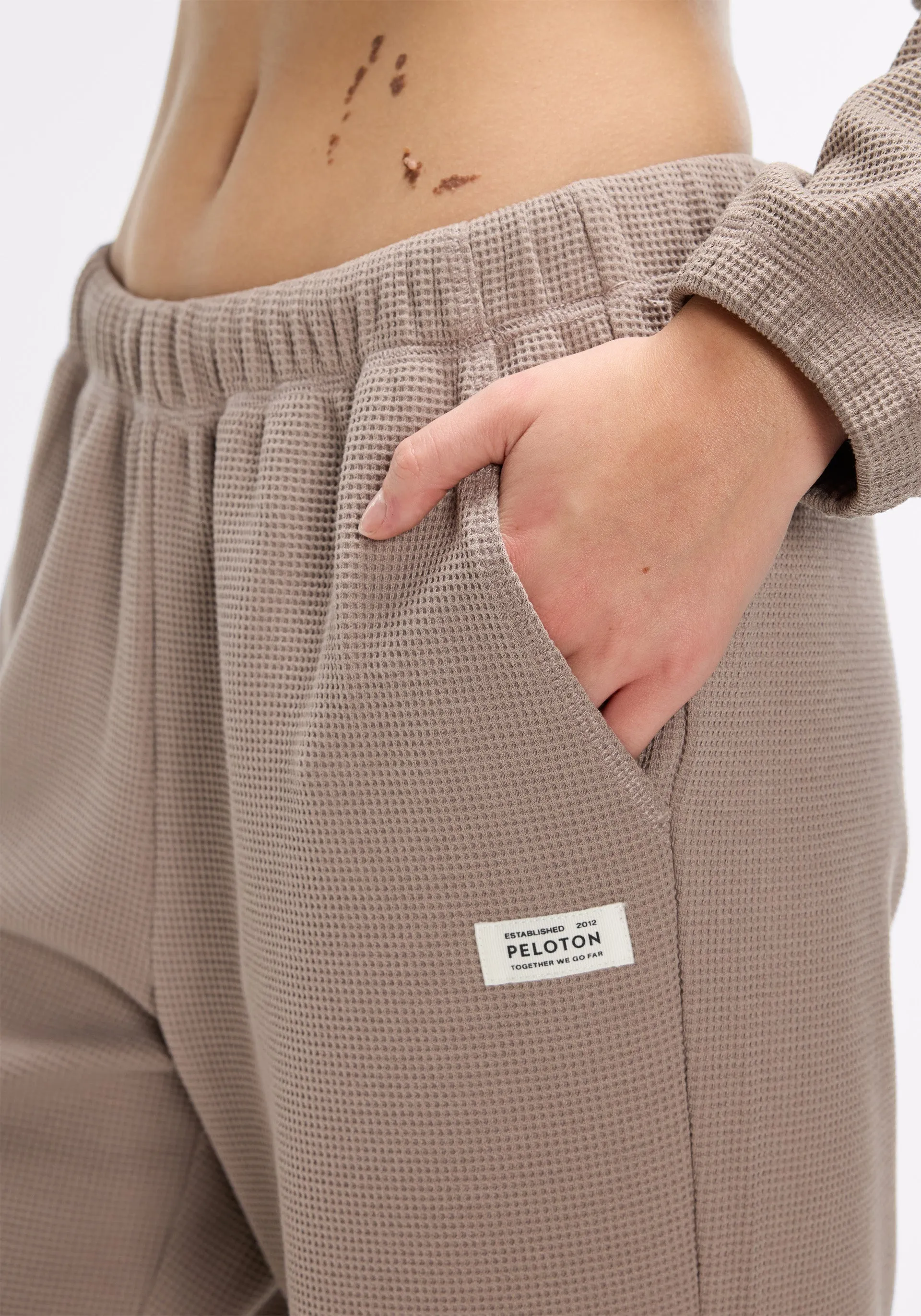 Compression Support Lining Flattering Waist Waffle Wide Leg Sweatpant