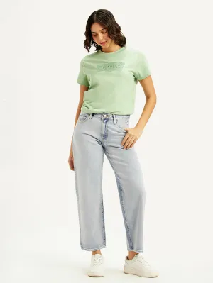 Women's 94 Light Blue Baggy Fit High Rise Jeans Button Fly Closure Mid Rise Fit