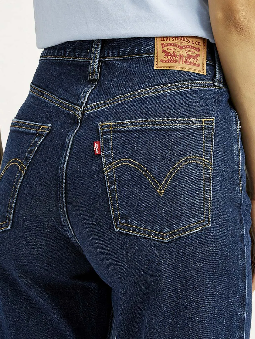 Women's Indigo Ribcage Straight Fit High Rise Jeans Double Stitched Seams