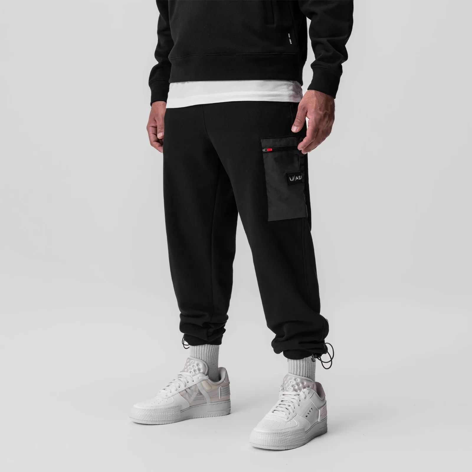 Non Restrictive Cut 0914. Tech-Terry? Paneled Cinch Cargo Jogger - Black/Wave-Dye