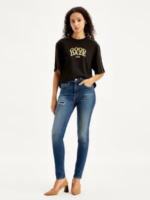 Layered Knee Panels Fashion Focus Women's 314 Blue Straight Fit High Rise Jeans