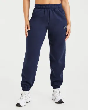 Lightweight Padding Secure Structure Silk-like Varsity 2.0 Oversized Joggers - Navy