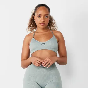 Vanquish Ribbed Seamless Slate Grey Cross Back Low Support Bra Non-Slip Comfort Large