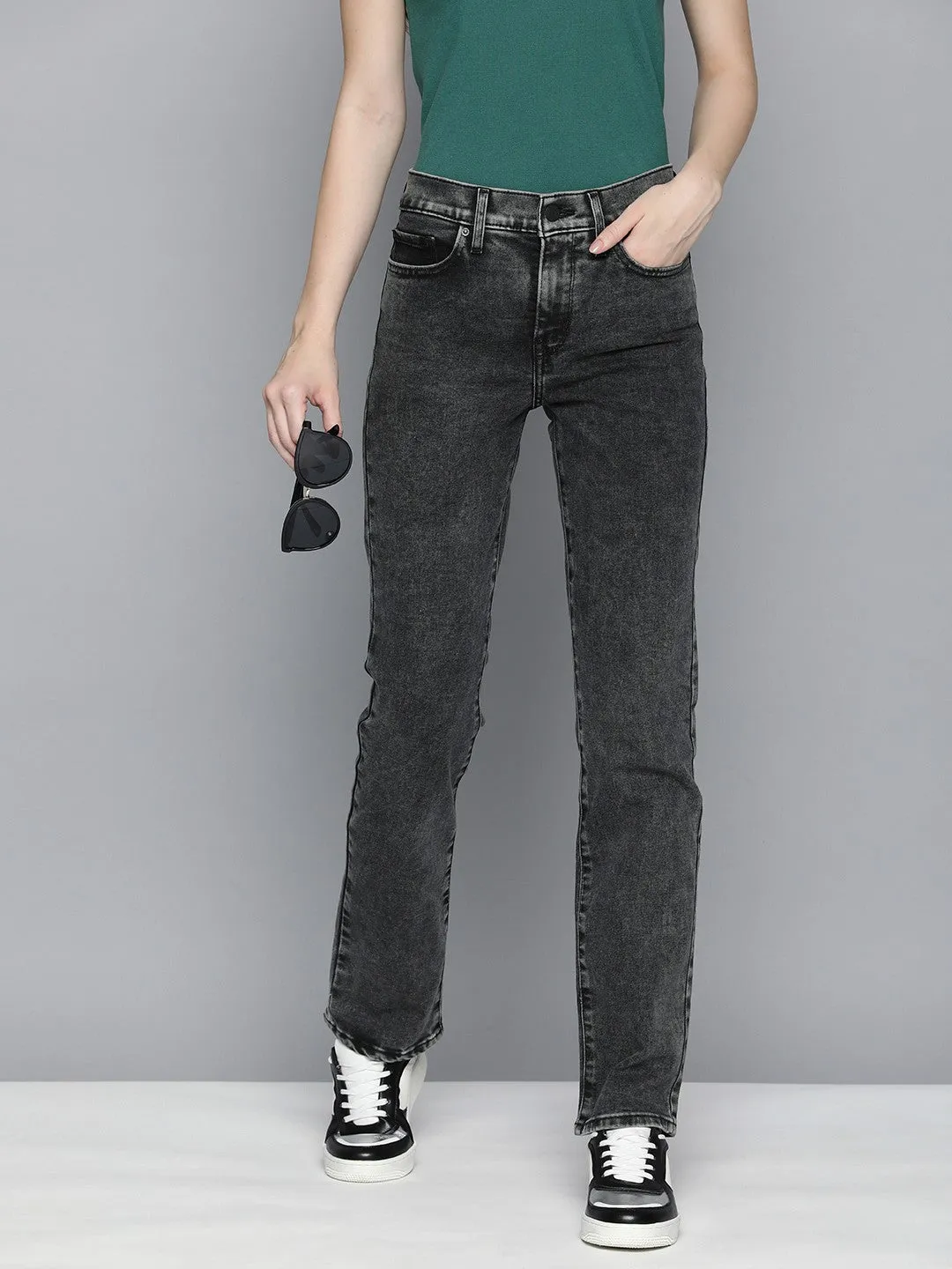 Minimalist Pocket Layout Women's 314 Grey Straight Fit High Rise Jeans