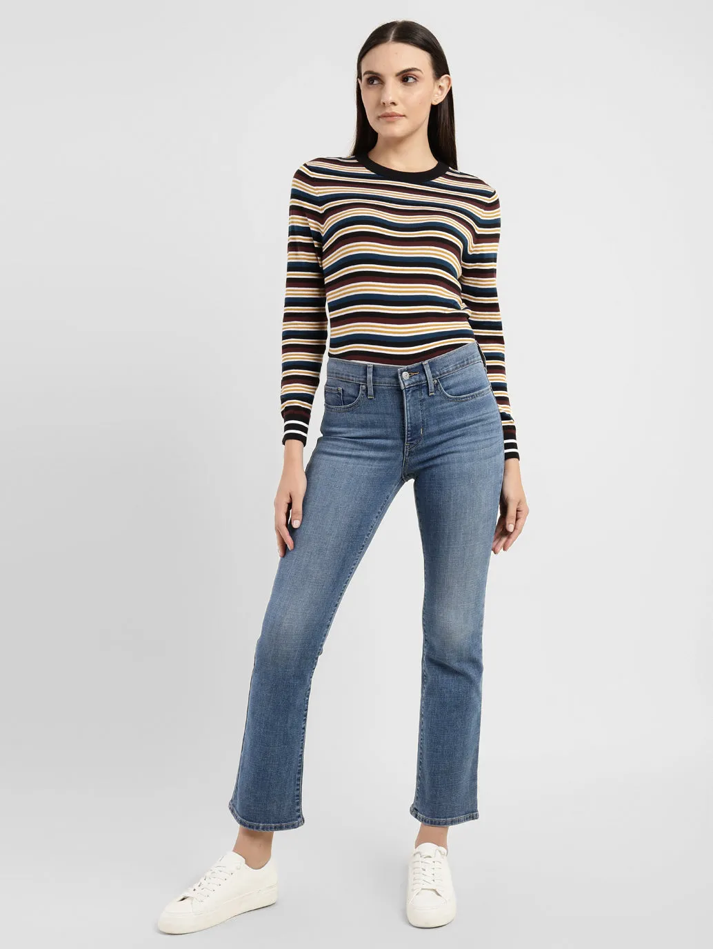 Women's 315 Blue Flared Fit High Rise Jeans Relaxed Style Bold Family Style Parent Style Smart Casual