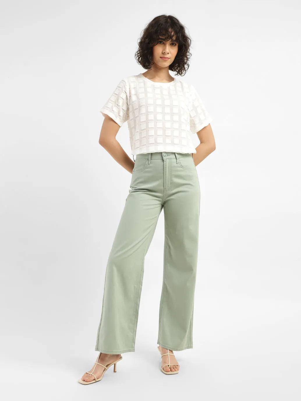 Reliable Choice Clean Silhouette Women's Green Mile High Wide Leg Fit High Rise Jeans