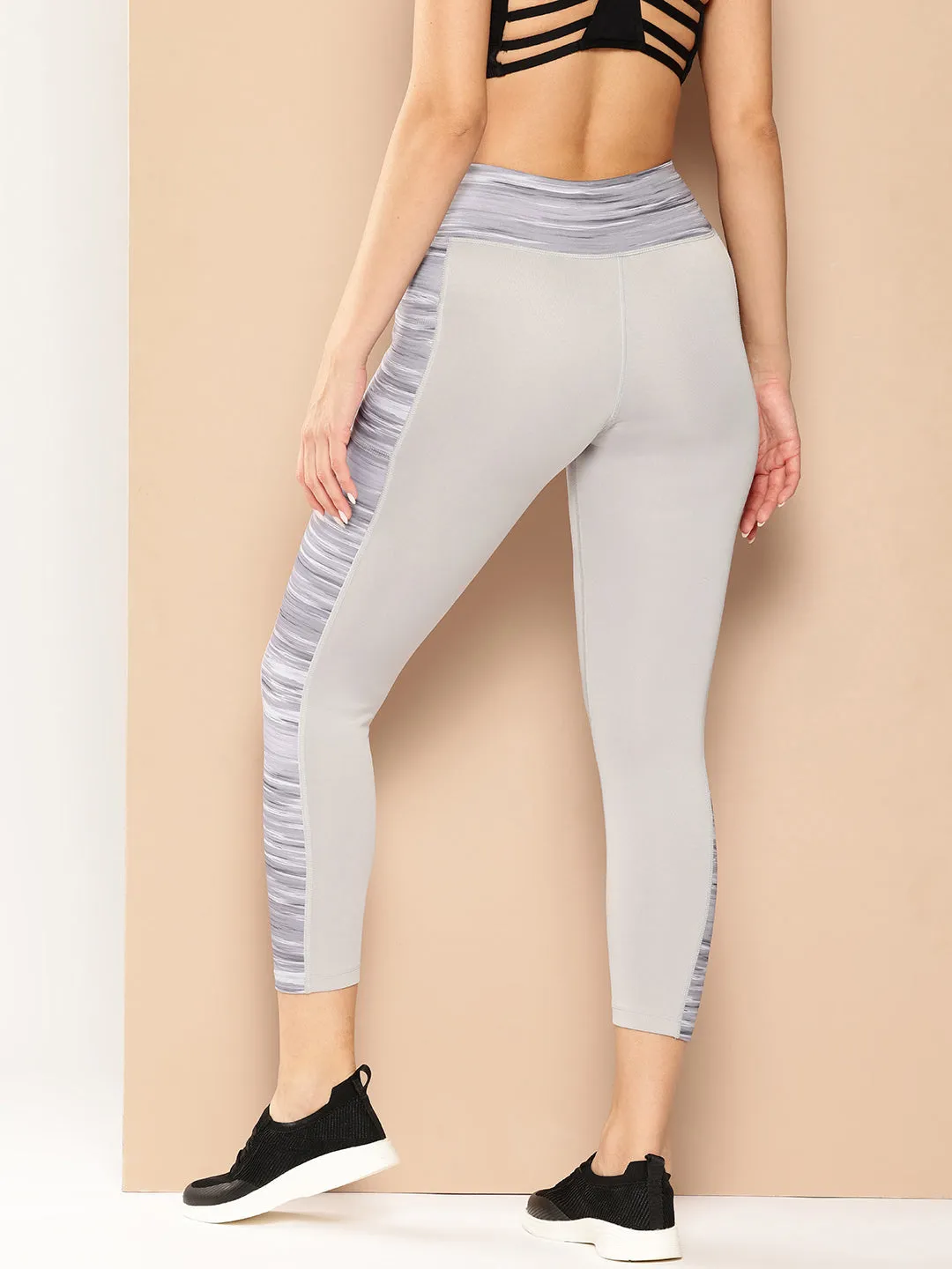 Maternity Wear Mesh Panel Travel Enthusiast Outdoor Running Alcis Women Grey Solid Cropped Tights