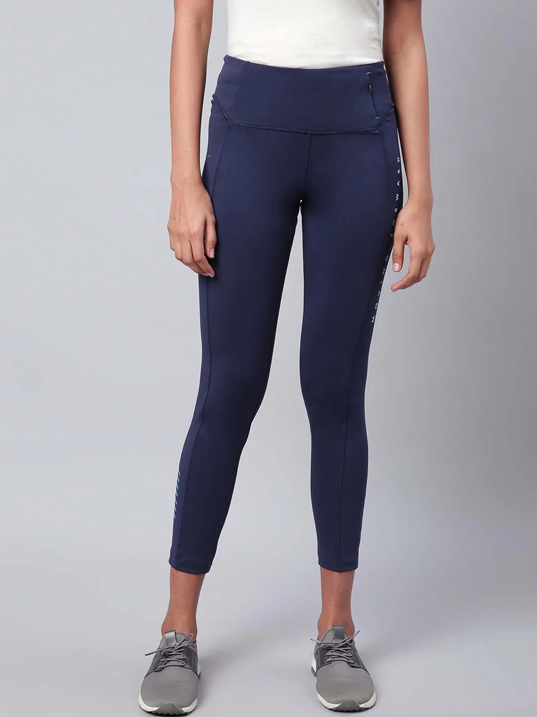 Alcis Women Navy Blue Drytech  Solid Cropped Training Tights Eco Friendly Beach Walk